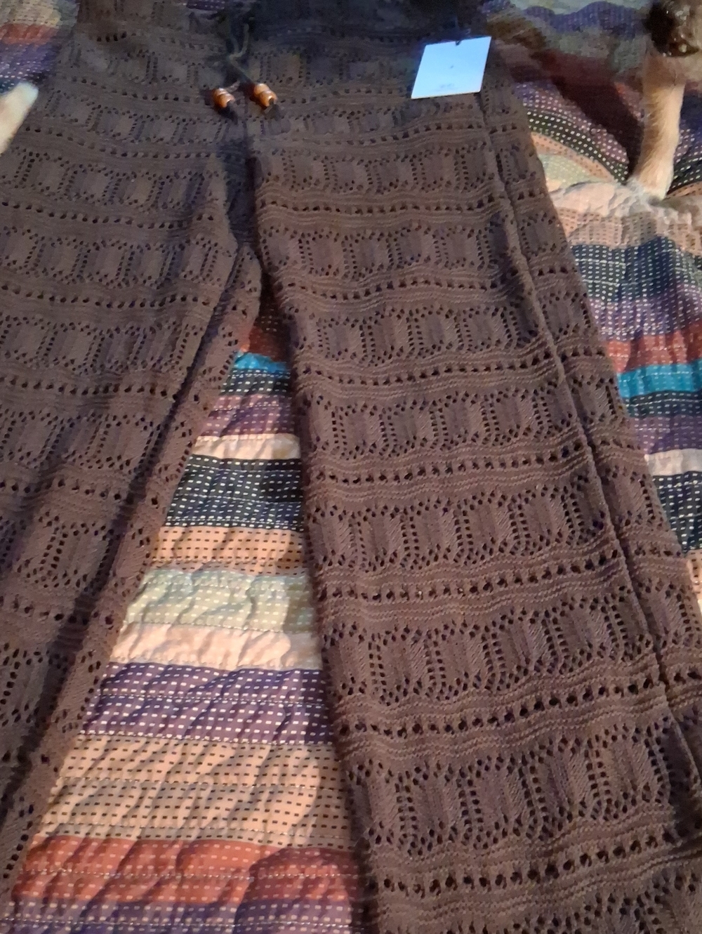 Crochet Knit Wide-Leg Pants in Dark Brown